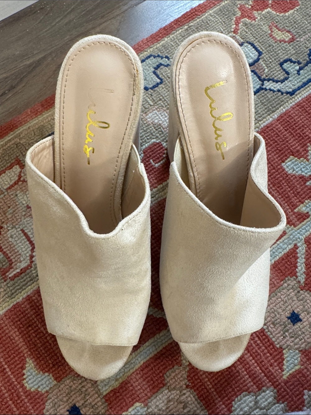 Lulu's Taupe Suede Open-Toe Slide Mules
